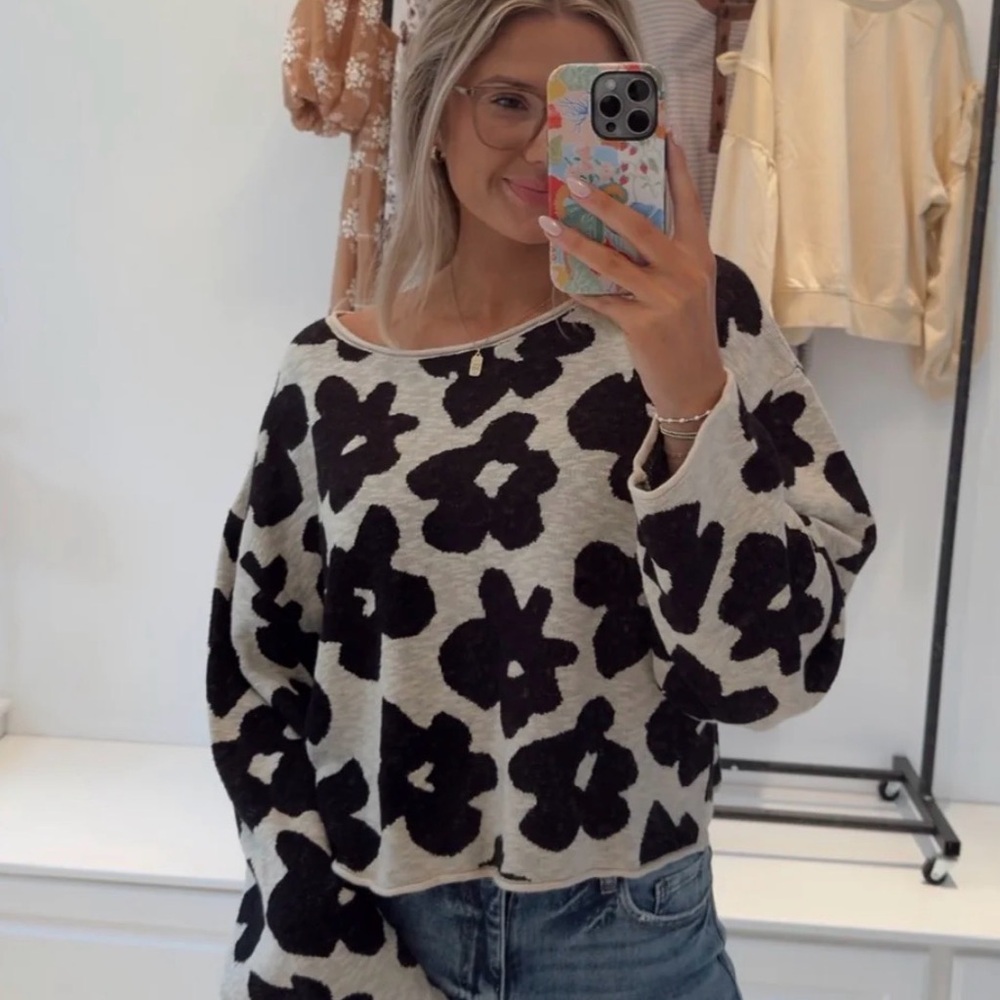 Black and Cream Floral Top